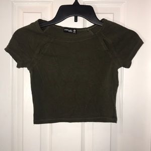 Olive Green Crop Top with two slits in sleeve